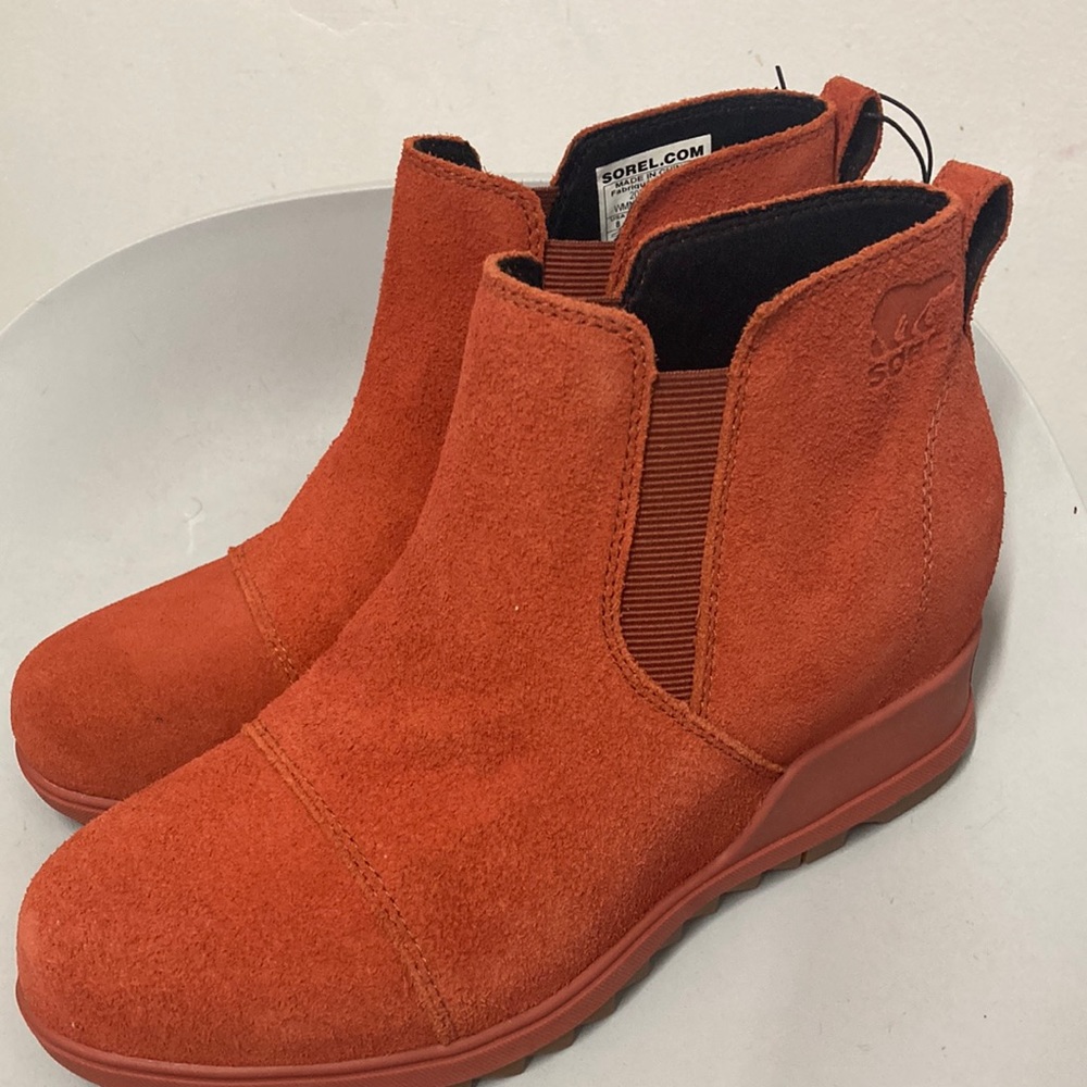 SOREL  Evie  Waterproof Suede Wedge Ankle  Pull-On Women Bootie NEW